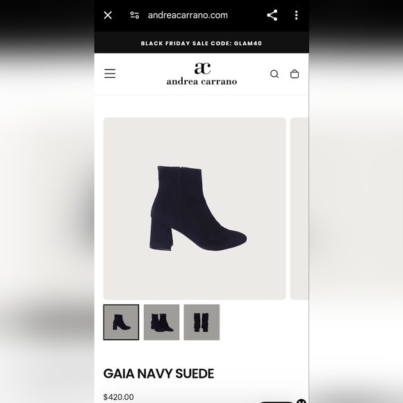 $420 Andrea Carrano Navy Suede Gaia Ankle Boot Size 39EU Size 8 US - Picture 1 of 9